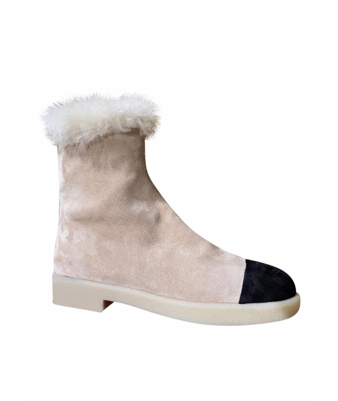 CHANEL Бежевые замшевые сапоги, фото 1