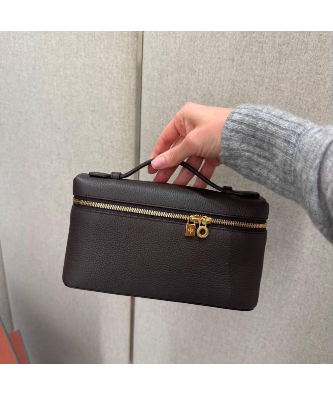 LORO PIANA Черная кожаная сумка с короткими ручками, фото 3