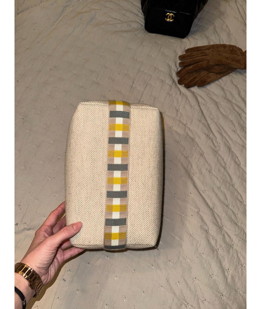 HERMES Бежевая хлопковая косметичка, фото 3