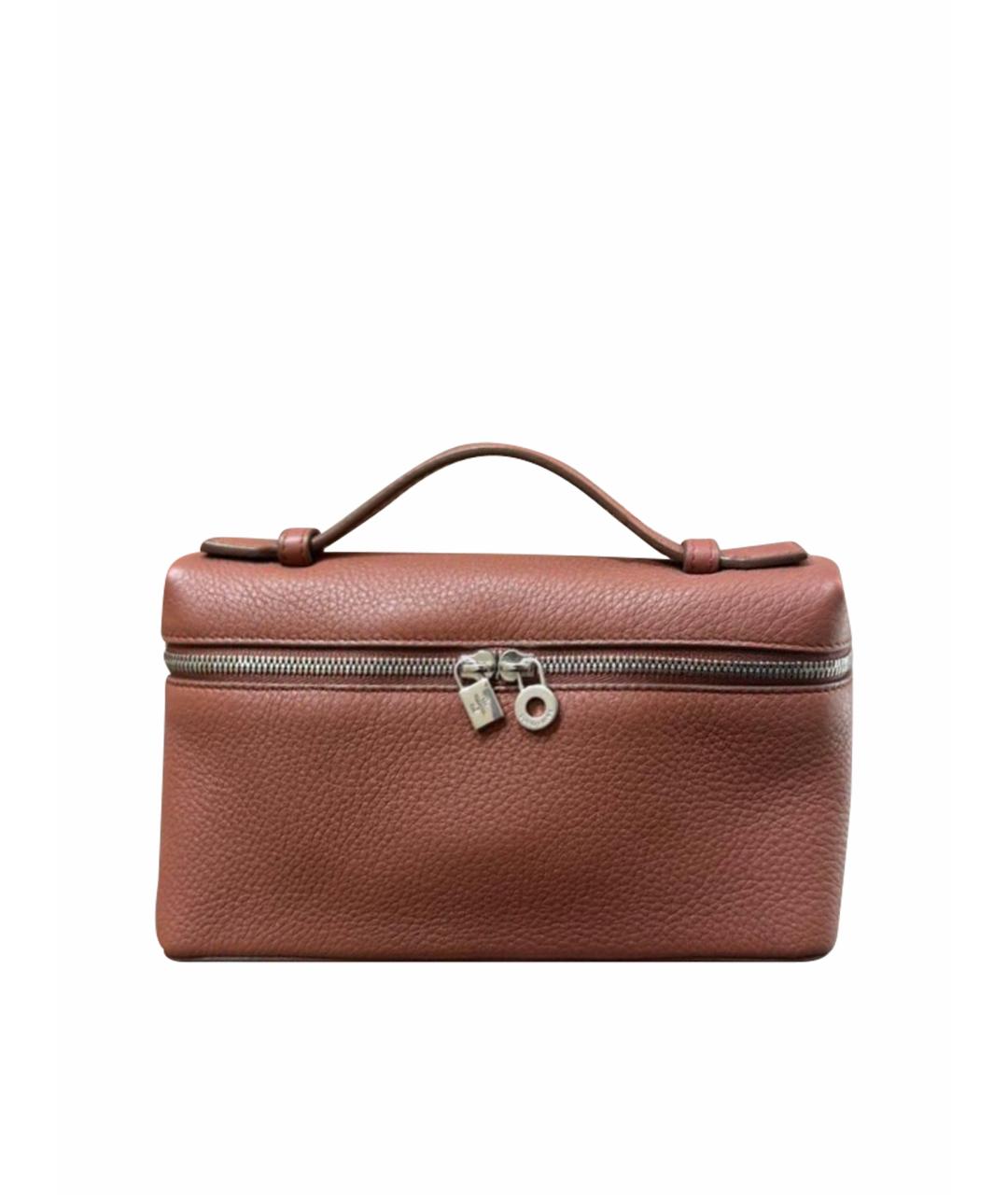 LORO PIANA Коричневая кожаная сумка с короткими ручками, фото 1