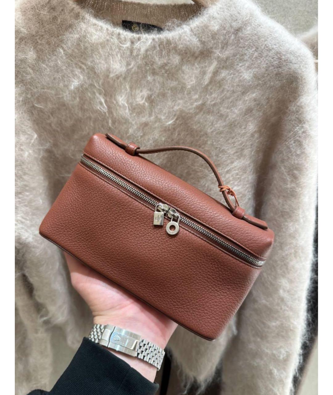 LORO PIANA Коричневая кожаная сумка с короткими ручками, фото 3