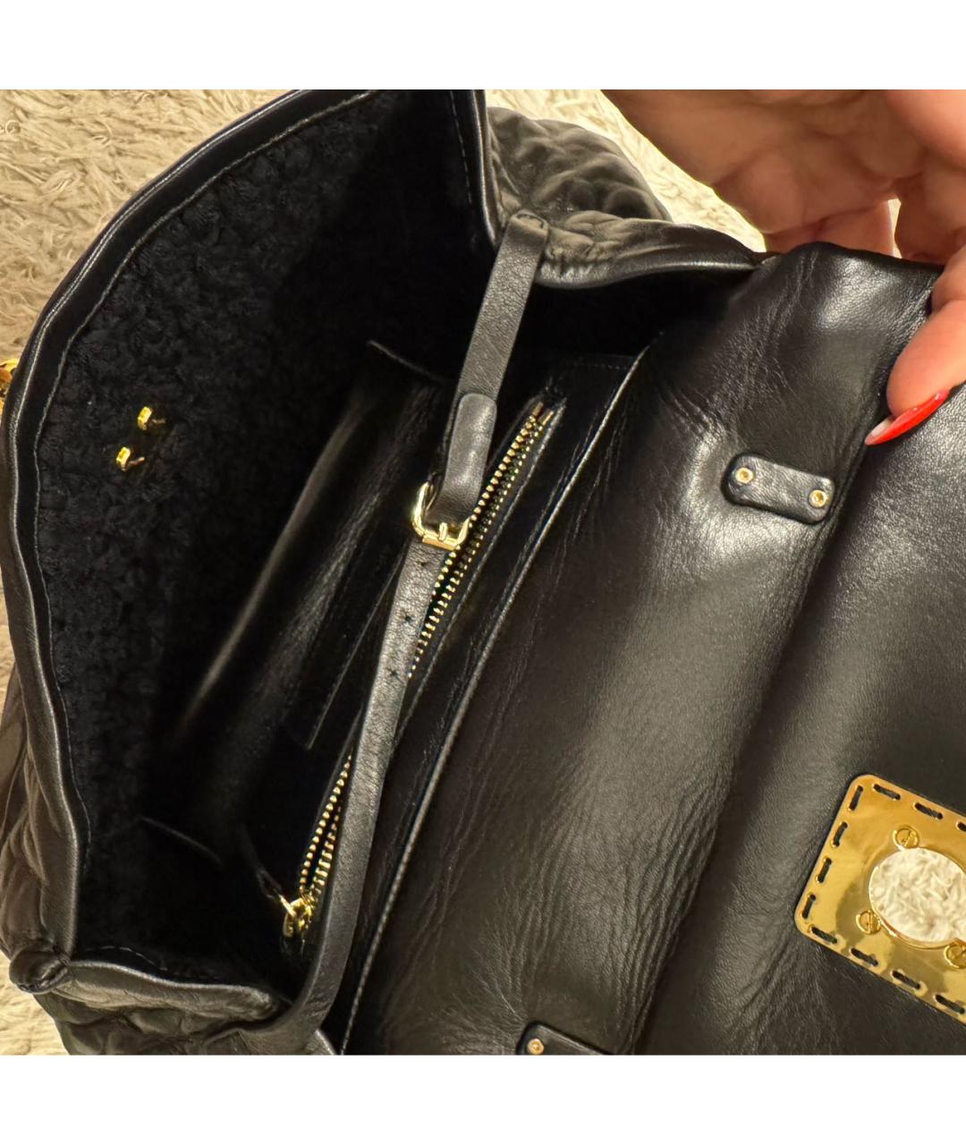 ERMANNO SCERVINO Черная кожаная сумка с короткими ручками, фото 3