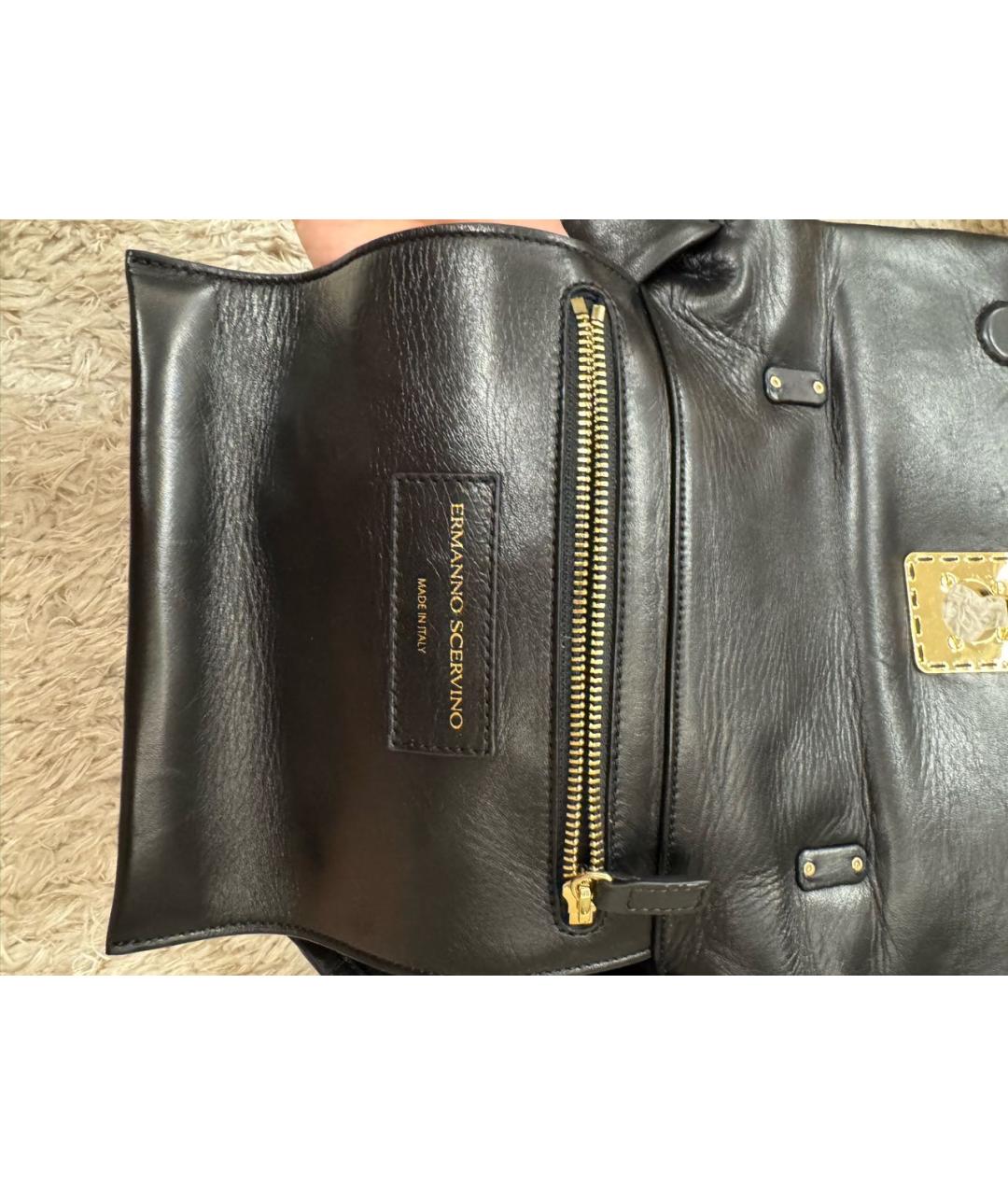 ERMANNO SCERVINO Черная кожаная сумка с короткими ручками, фото 4