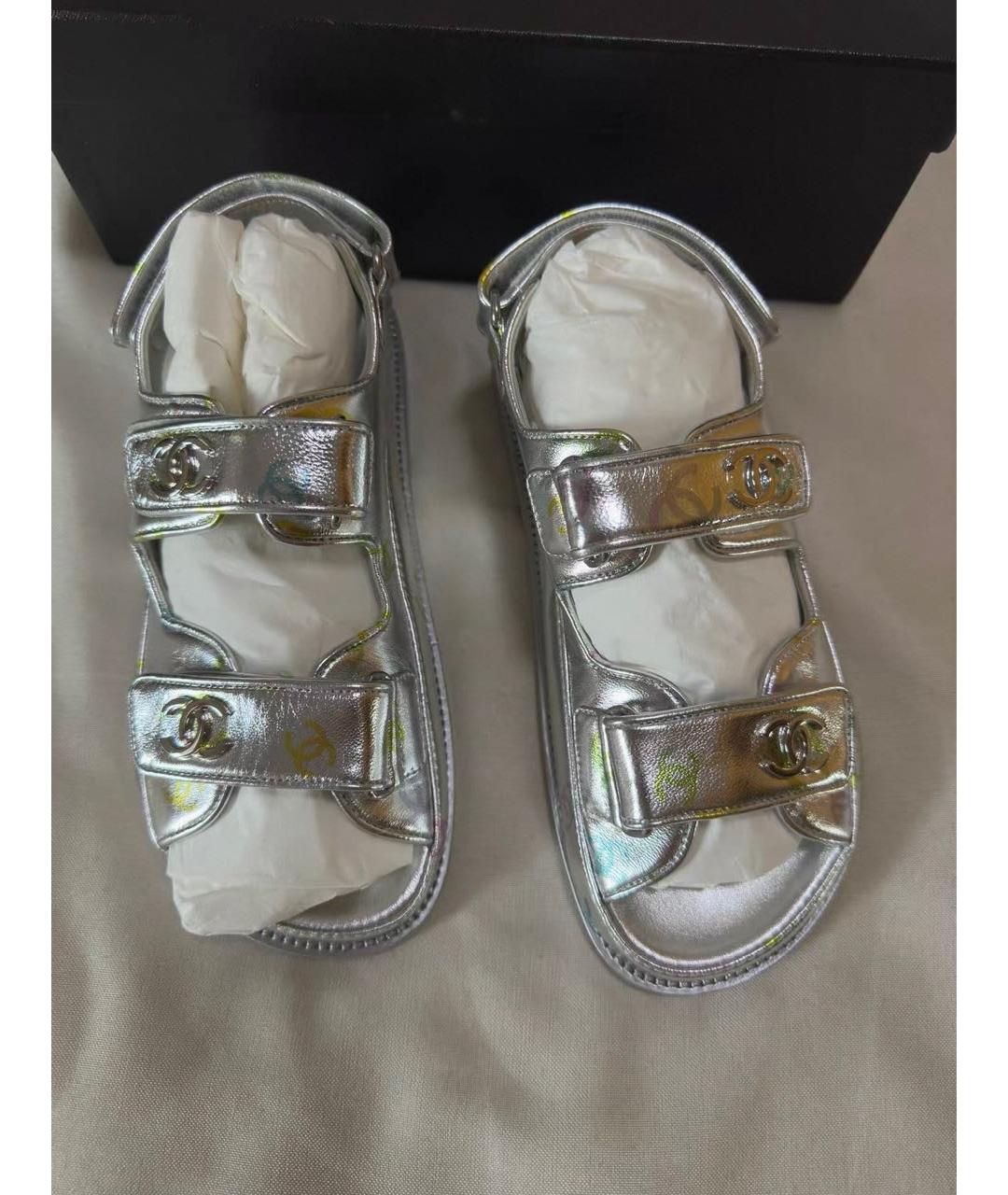 CHANEL Серебряные кожаные сандалии, фото 3