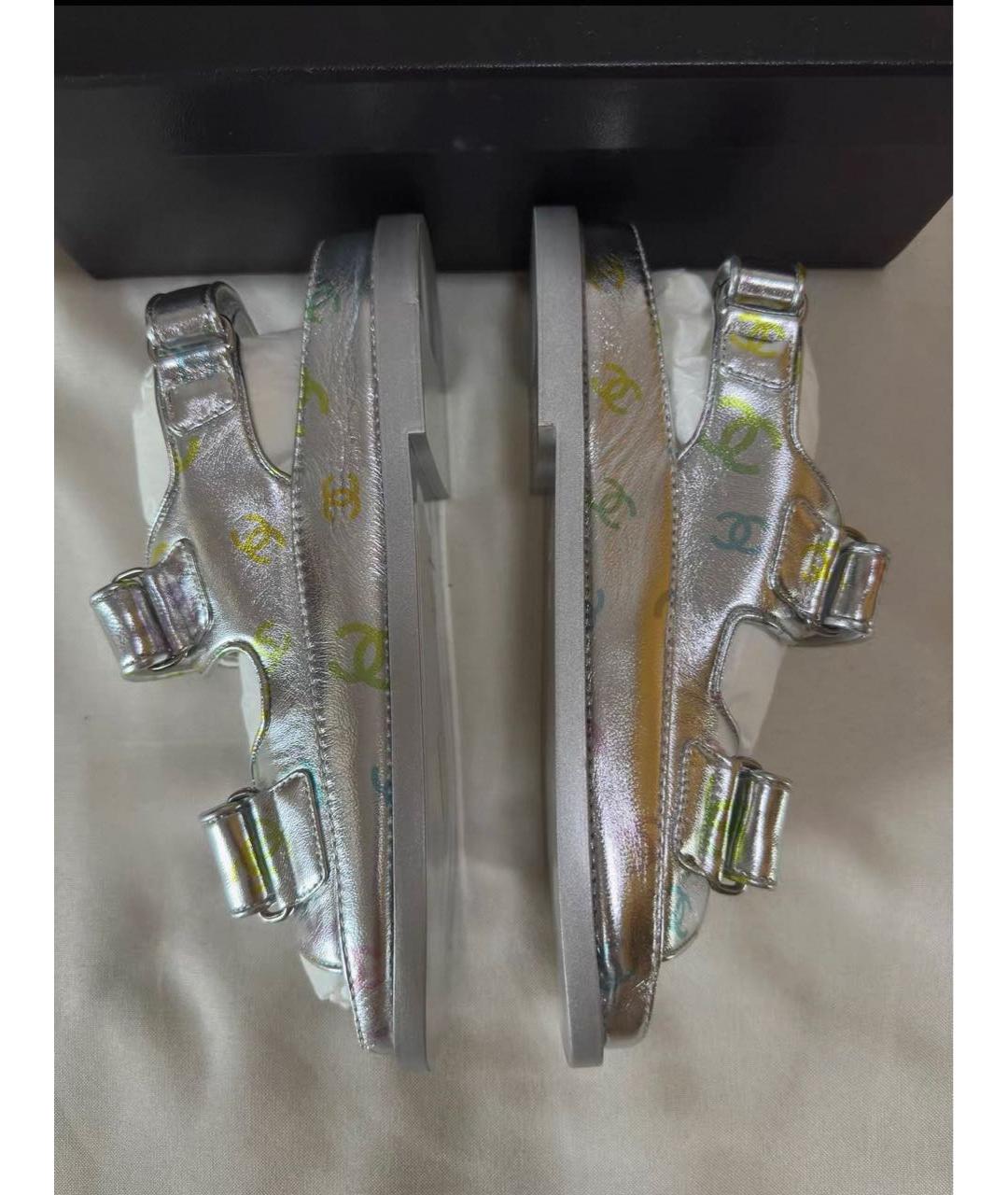 CHANEL Серебряные кожаные сандалии, фото 6