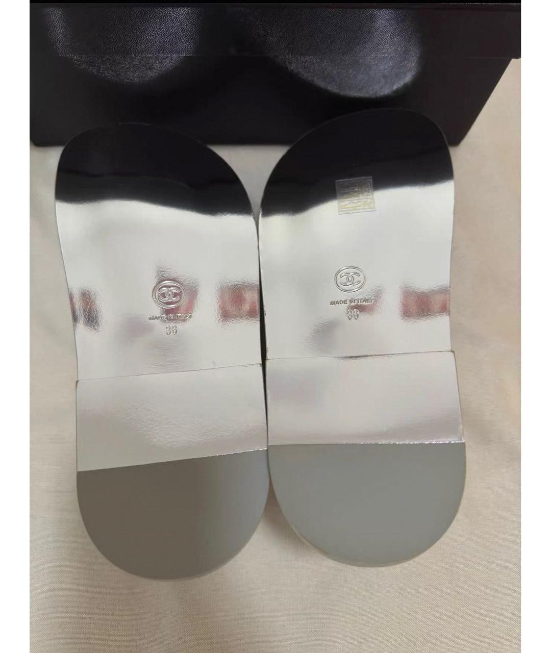 CHANEL Серебряные кожаные сандалии, фото 5