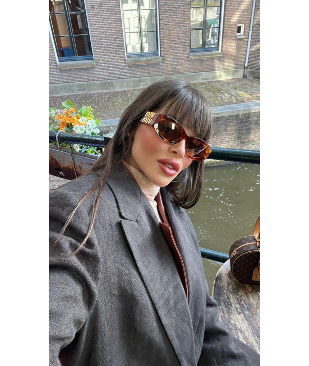 MIU MIU Коричневые пластиковые солнцезащитные очки, фото 4