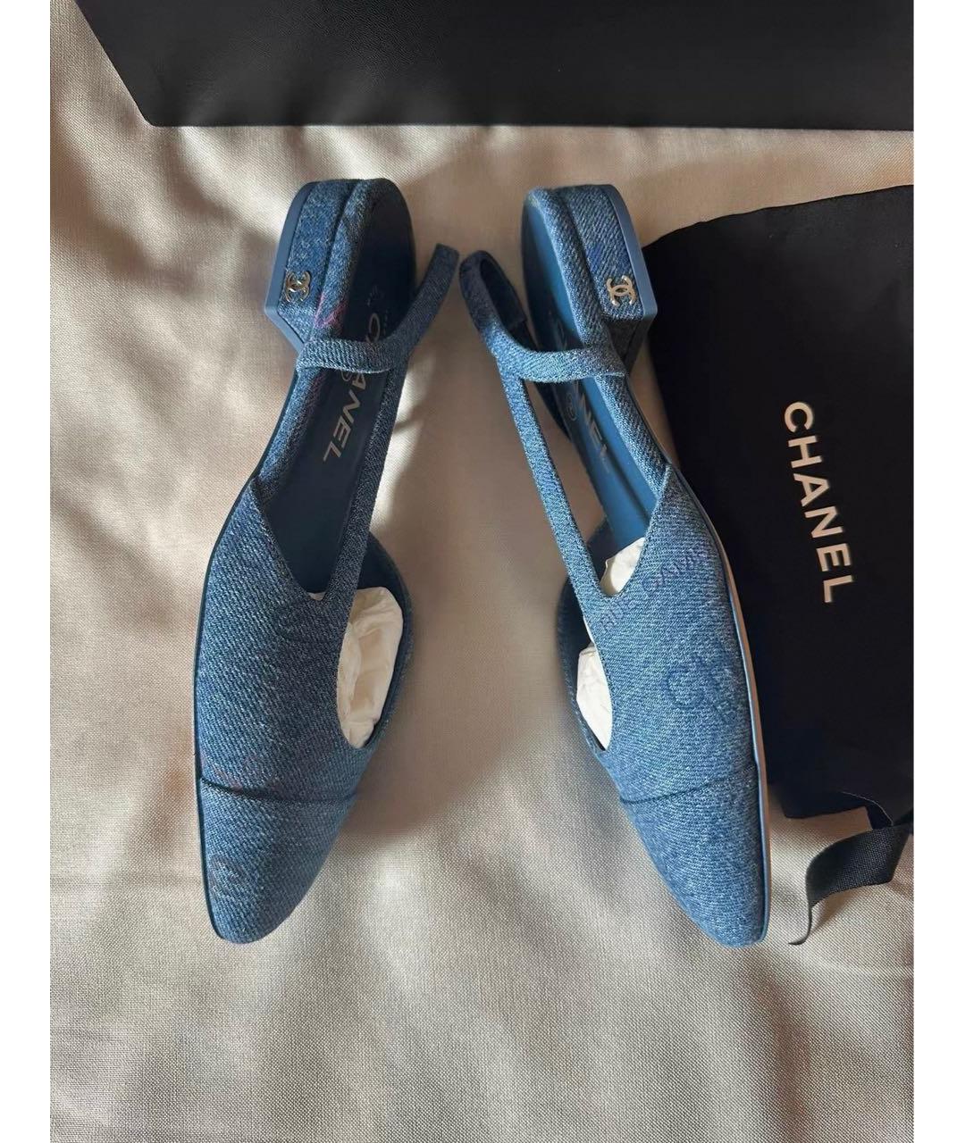 CHANEL Синие текстильные туфли, фото 4