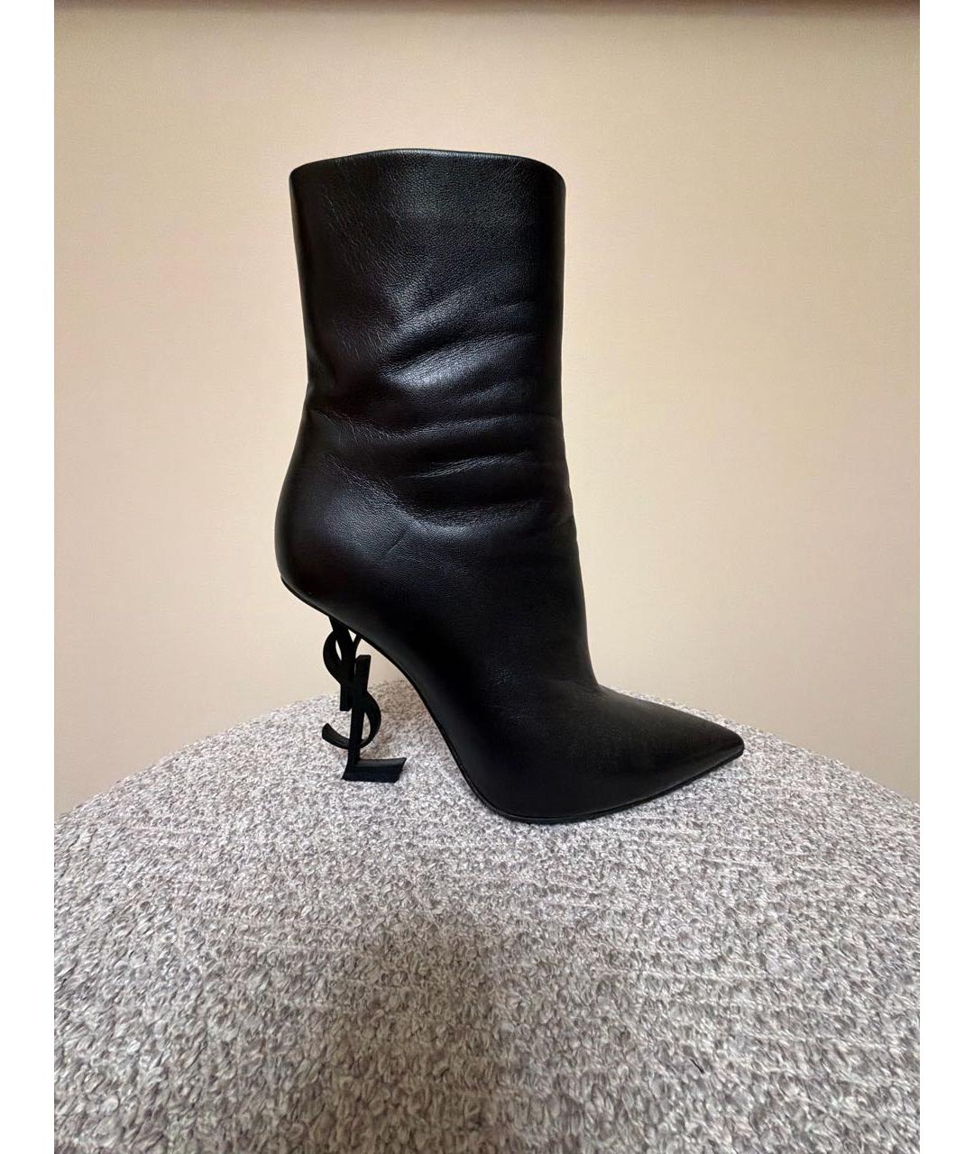 SAINT LAURENT Черные кожаные полусапоги, фото 5