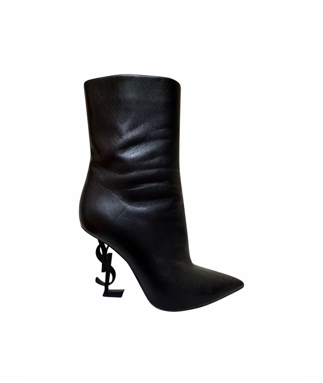 SAINT LAURENT Черные кожаные полусапоги, фото 1