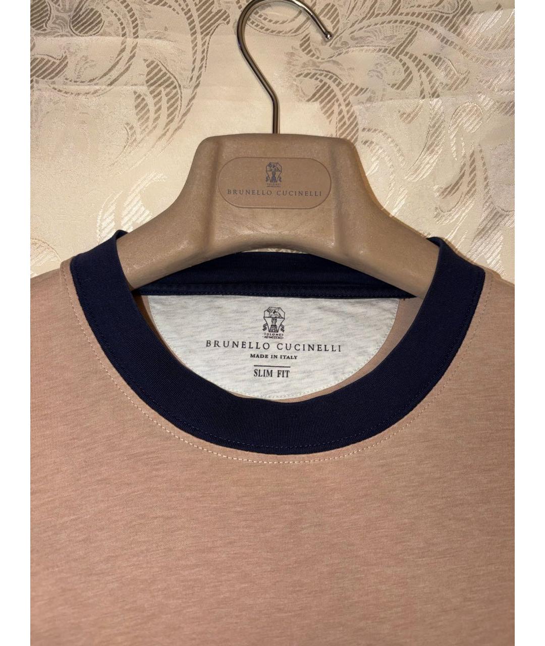 BRUNELLO CUCINELLI Коричневая хлопковая футболка, фото 2