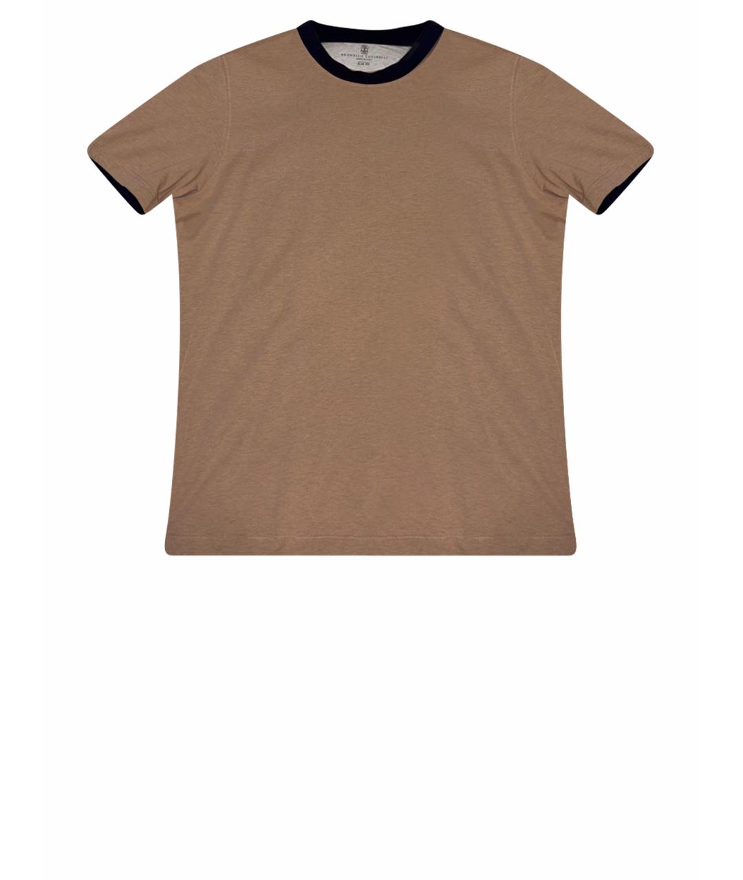 BRUNELLO CUCINELLI Коричневая хлопковая футболка, фото 1