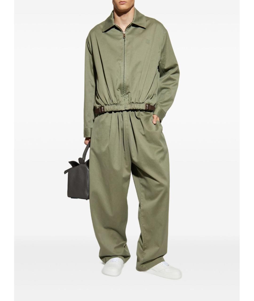 LOEWE Зеленые хлопковые повседневные брюки, фото 3