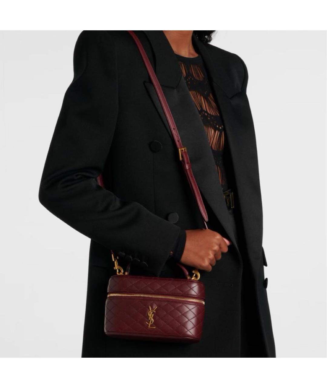 SAINT LAURENT Бордовая кожаная сумка с короткими ручками, фото 6
