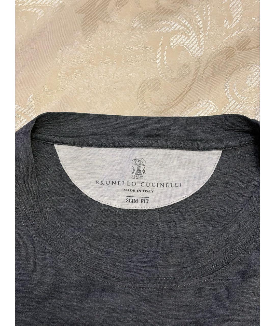 BRUNELLO CUCINELLI Серая хлопковая футболка, фото 3