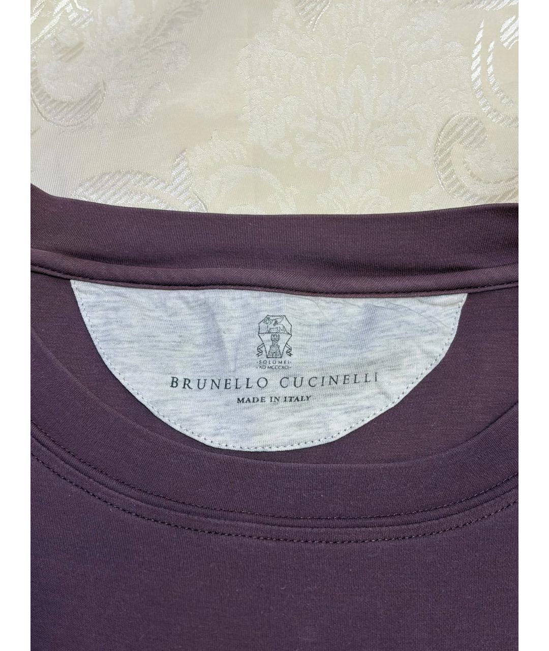 BRUNELLO CUCINELLI Бордовая хлопковая футболка, фото 3