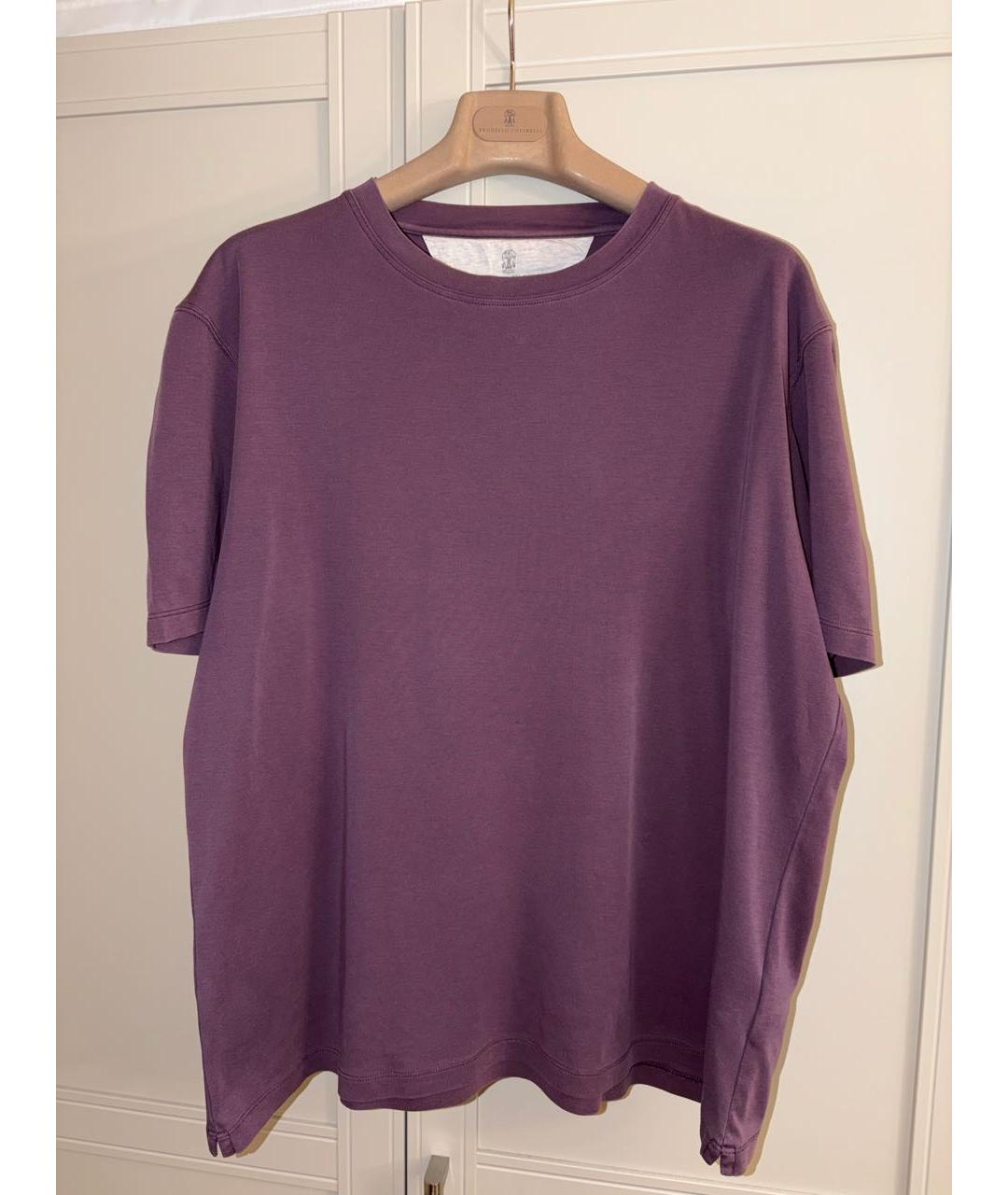 BRUNELLO CUCINELLI Бордовая хлопковая футболка, фото 4