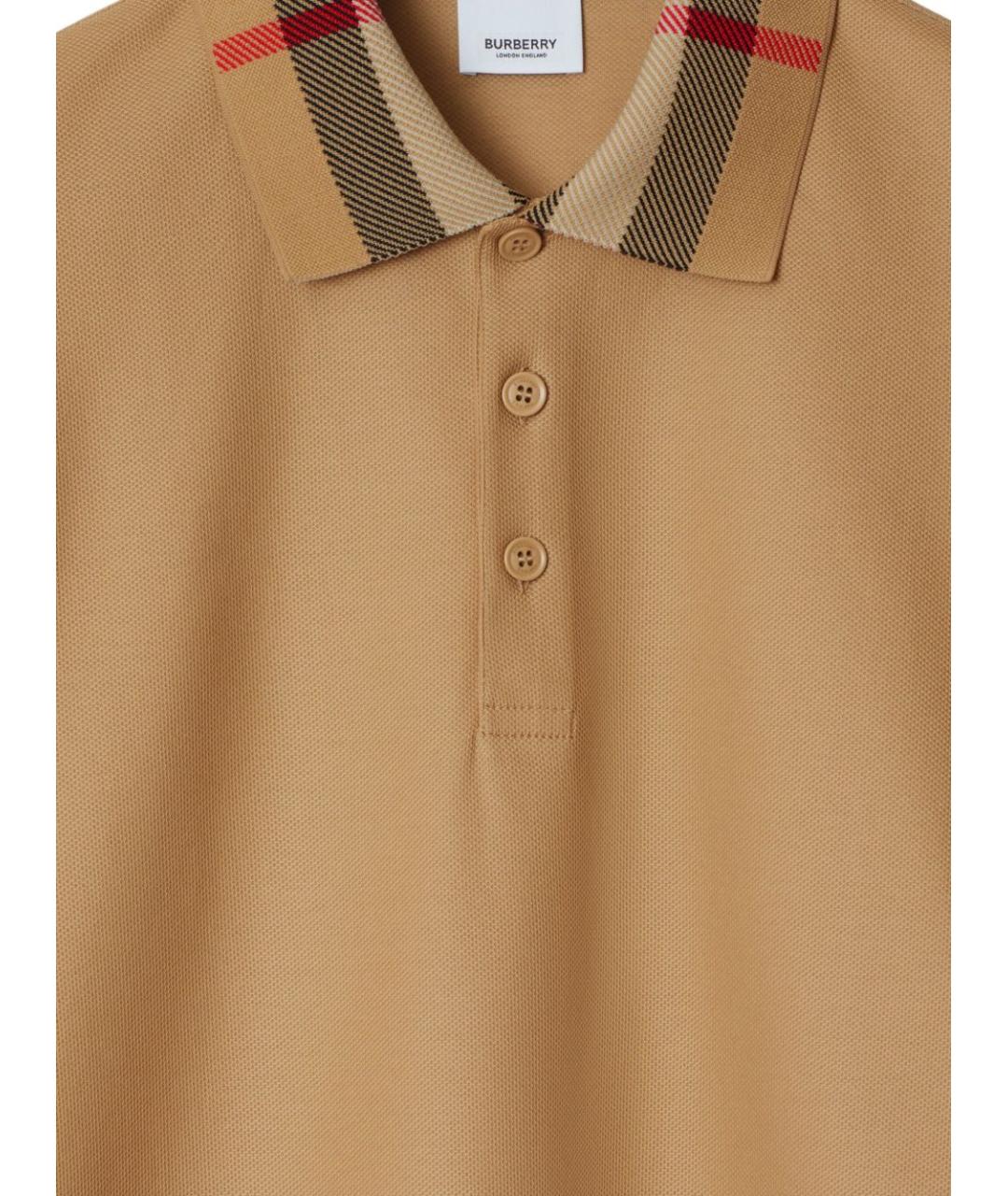 BURBERRY Бежевое хлопковое поло с коротким рукавом, фото 2