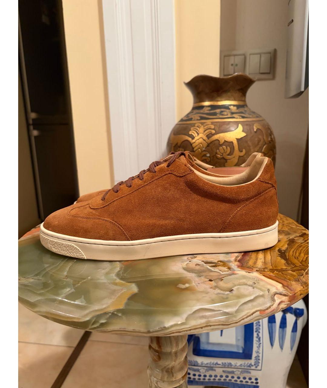 BRUNELLO CUCINELLI Горчичные замшевые низкие кроссовки / кеды, фото 8