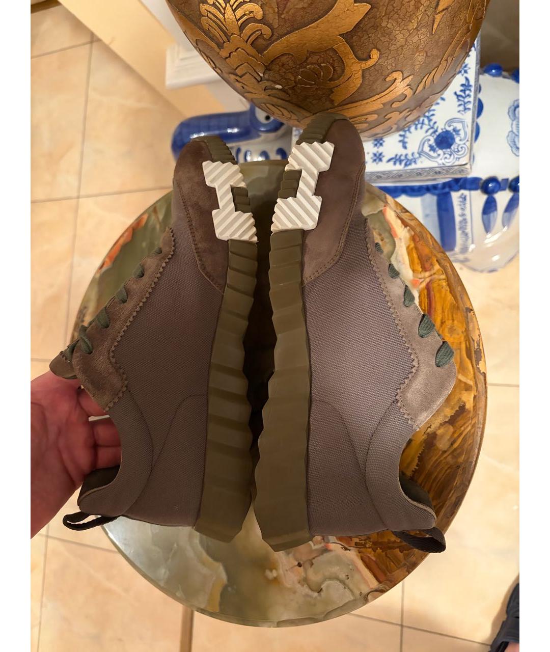 HERMES Зеленые замшевые низкие кроссовки / кеды, фото 6