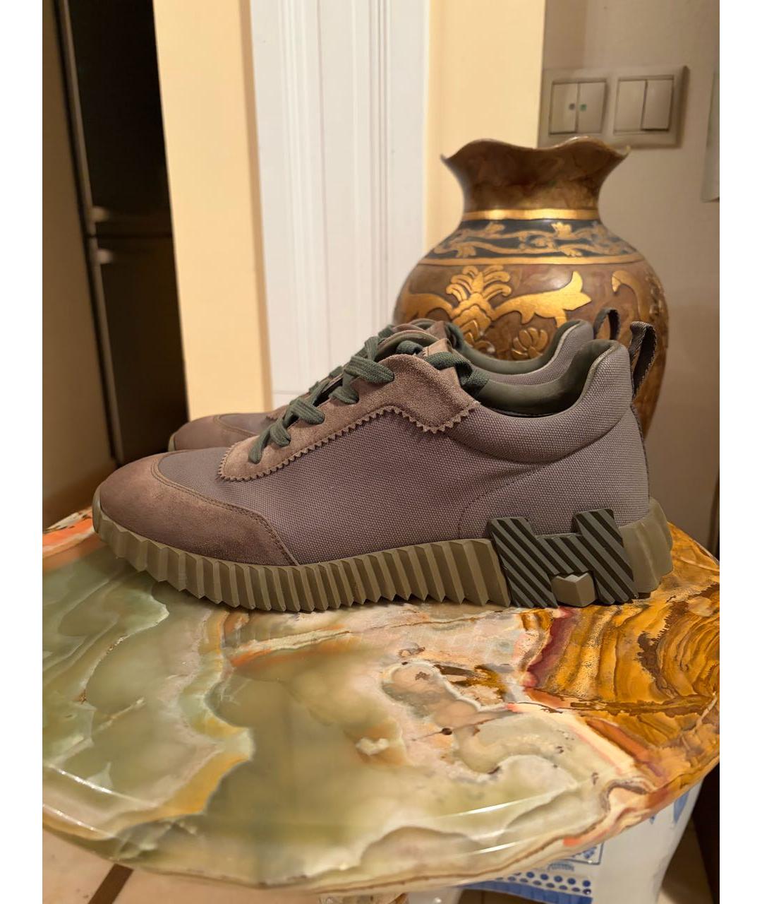 HERMES Зеленые замшевые низкие кроссовки / кеды, фото 2