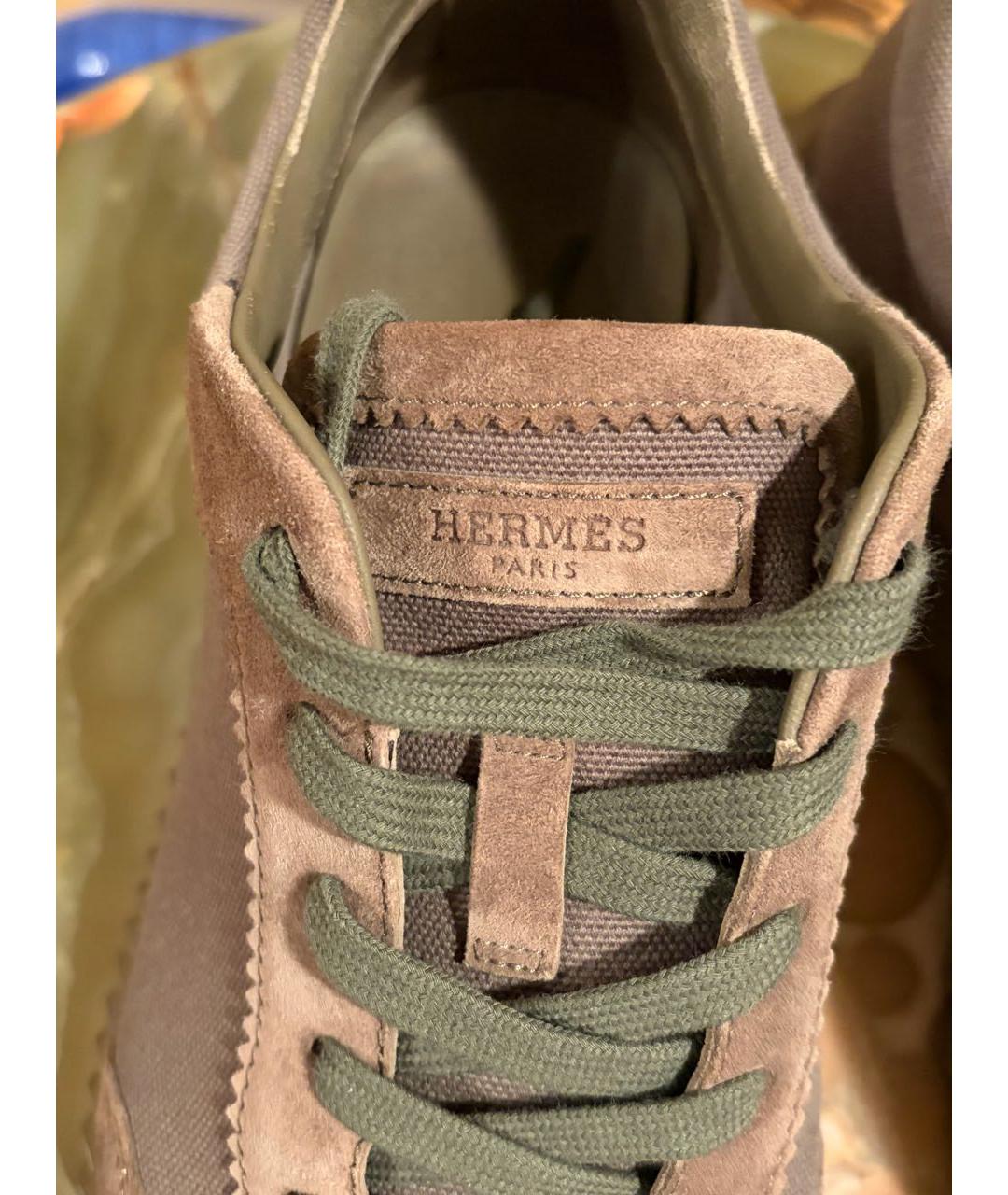 HERMES Зеленые замшевые низкие кроссовки / кеды, фото 5