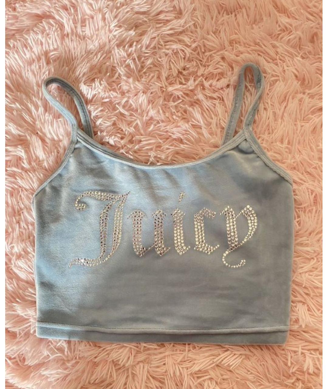JUICY COUTURE Голубая велюровая майка, фото 3