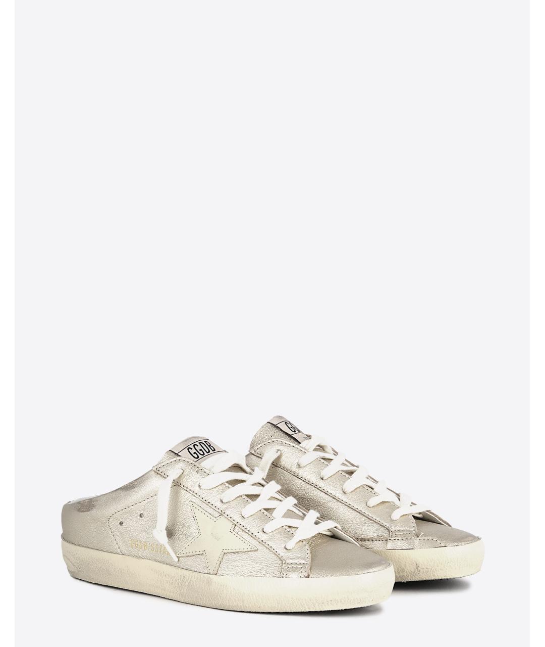 GOLDEN GOOSE DELUXE BRAND Серебряные кожаные мюли, фото 2