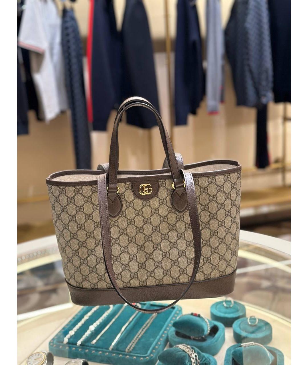 GUCCI Коричневая жаккардовая сумка тоут, фото 3