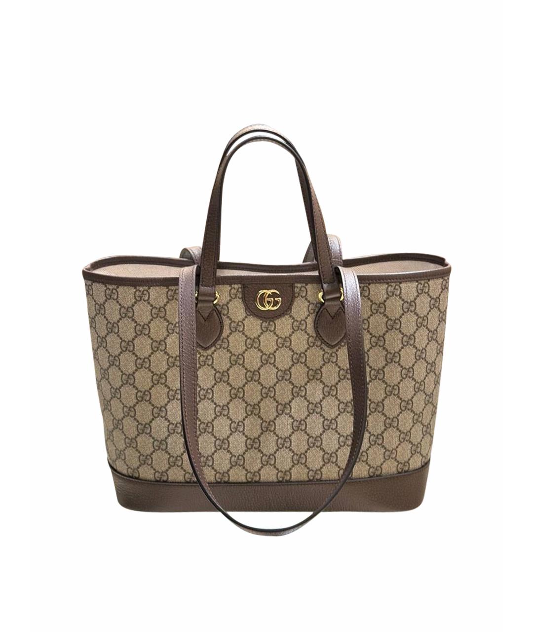 GUCCI Коричневая жаккардовая сумка тоут, фото 1