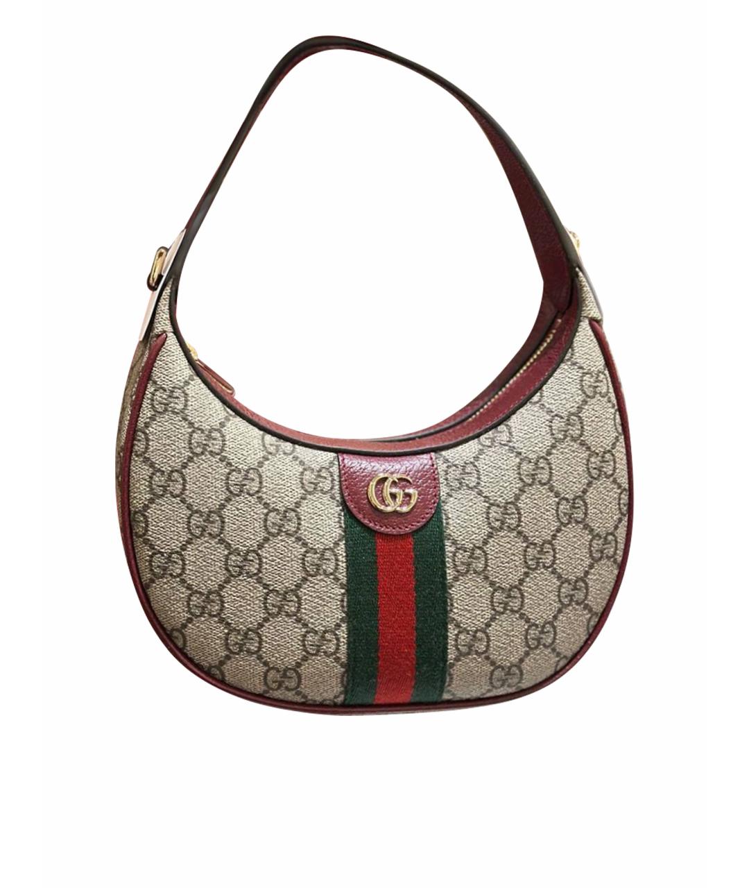 GUCCI Коричневая жаккардовая сумка через плечо, фото 1