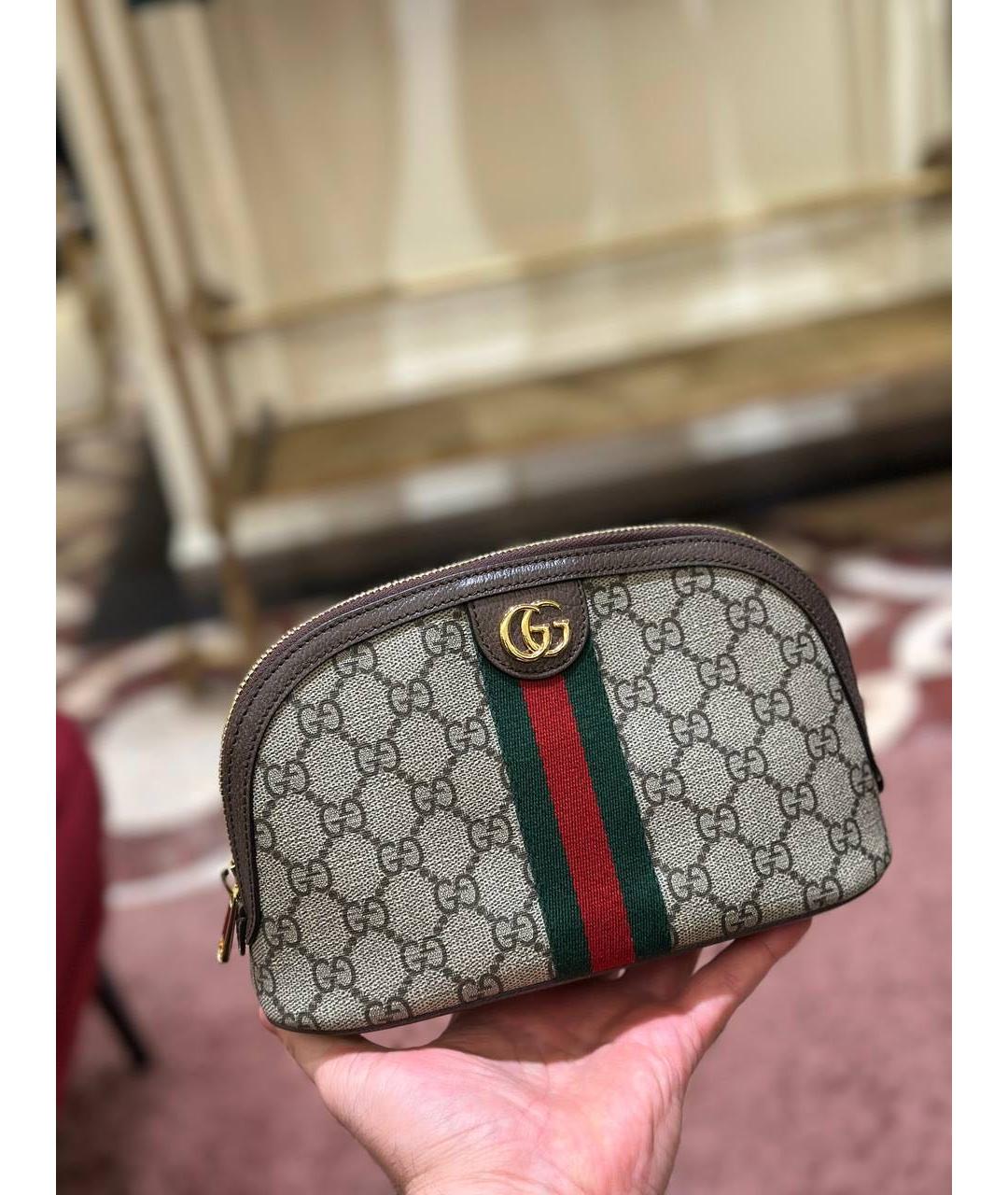 GUCCI Коричневая жаккардовая косметичка, фото 2