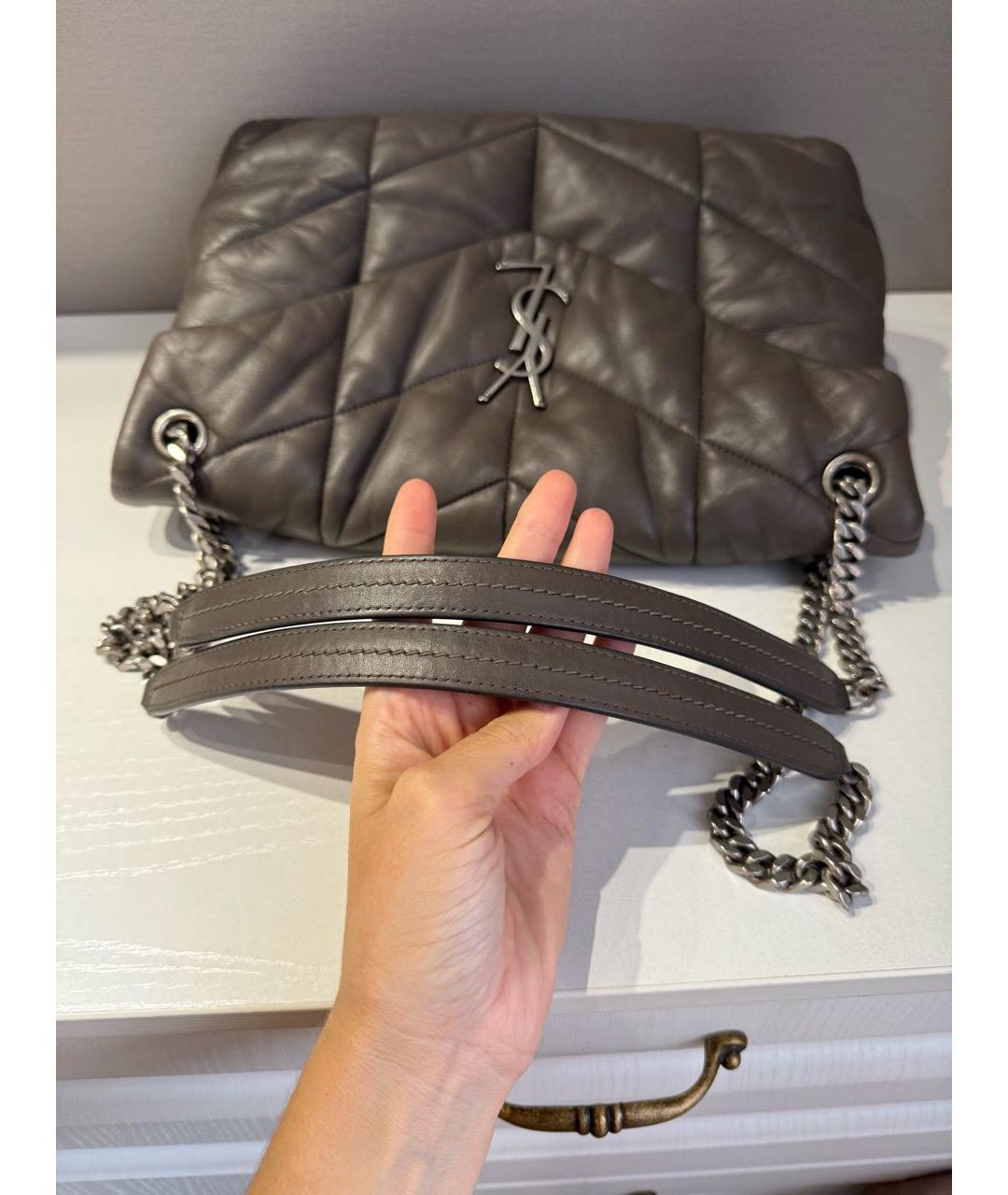 SAINT LAURENT Антрацитовая кожаная сумка через плечо, фото 8