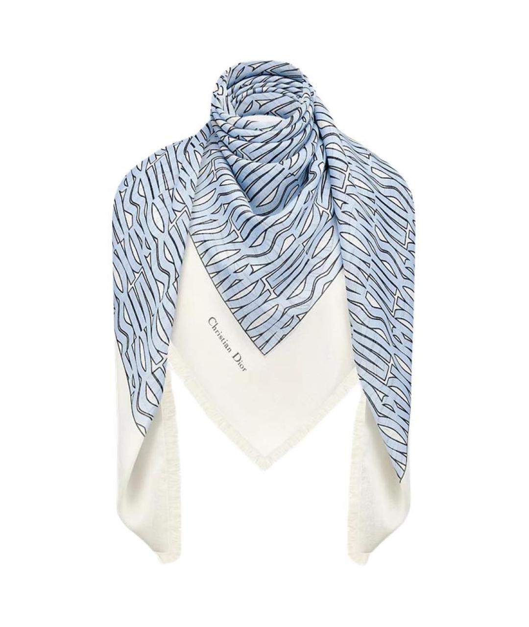 CHRISTIAN DIOR Голубой шерстяной платок, фото 3