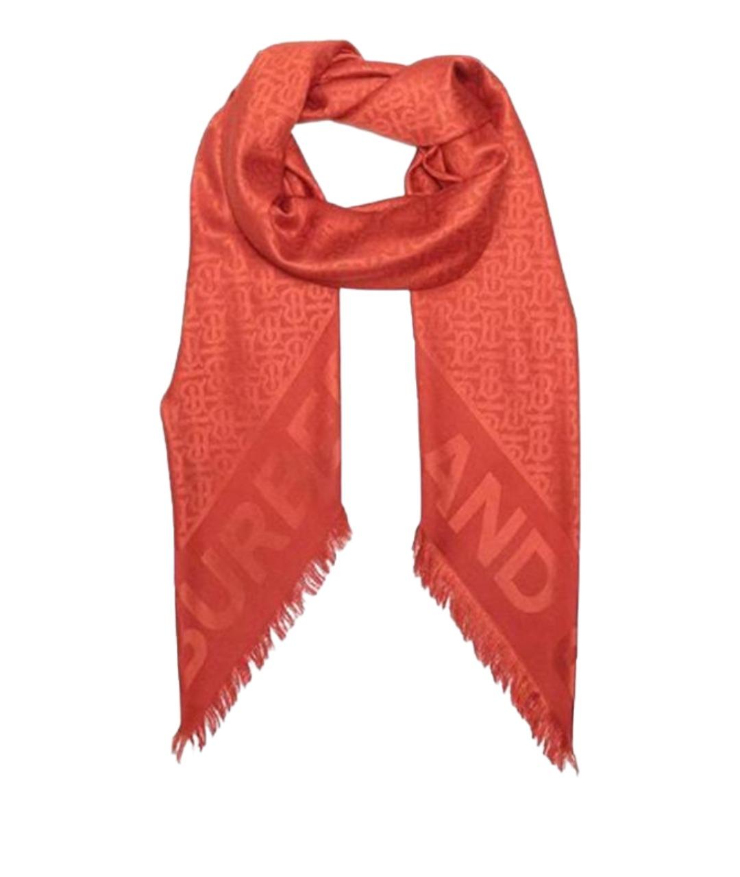 BURBERRY Красный шелковый шарф, фото 1