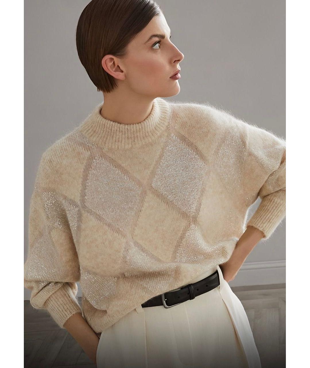 BRUNELLO CUCINELLI Бежевый шерстяной джемпер / свитер, фото 8