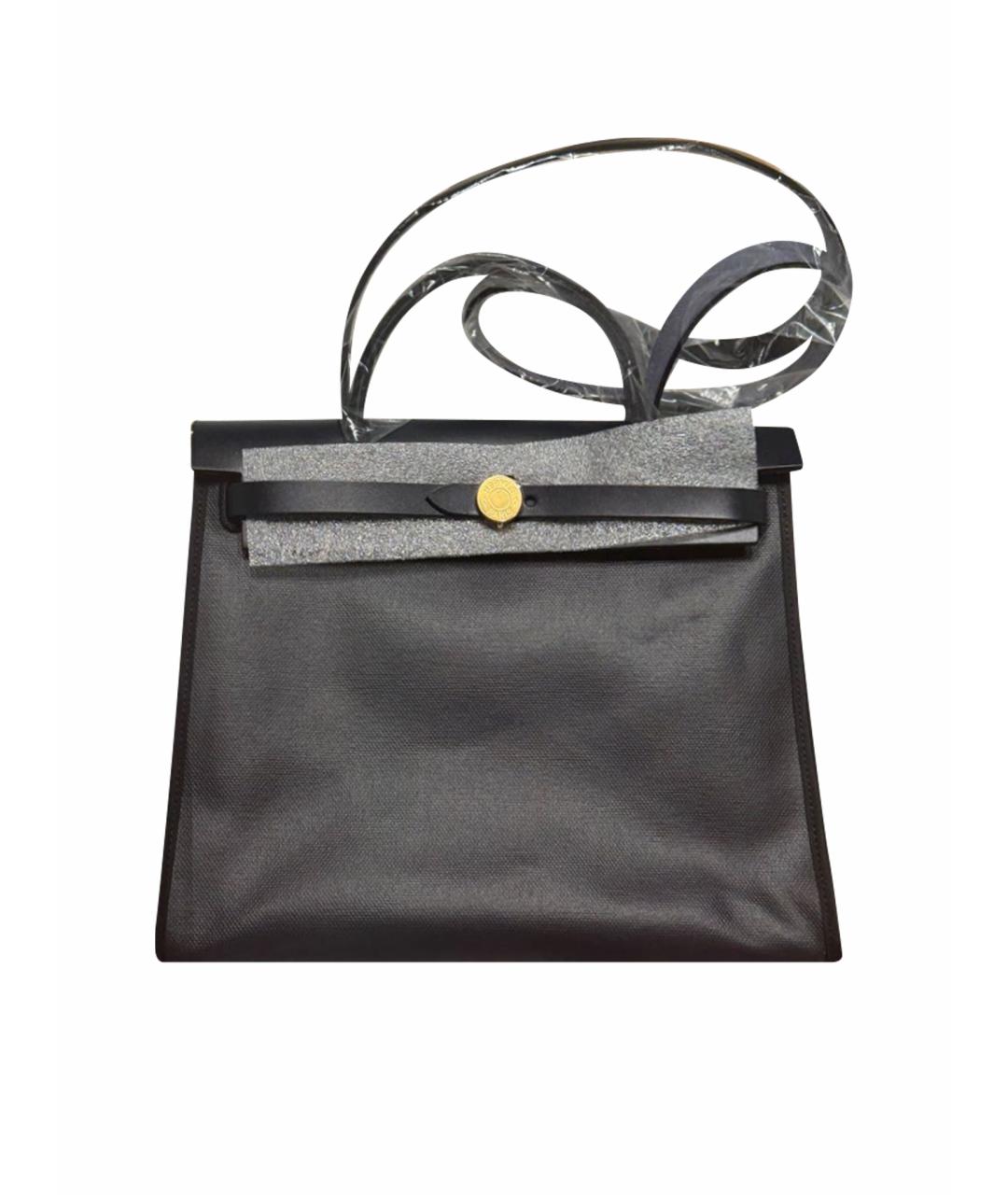 HERMES Черная кожаная сумка с короткими ручками, фото 1
