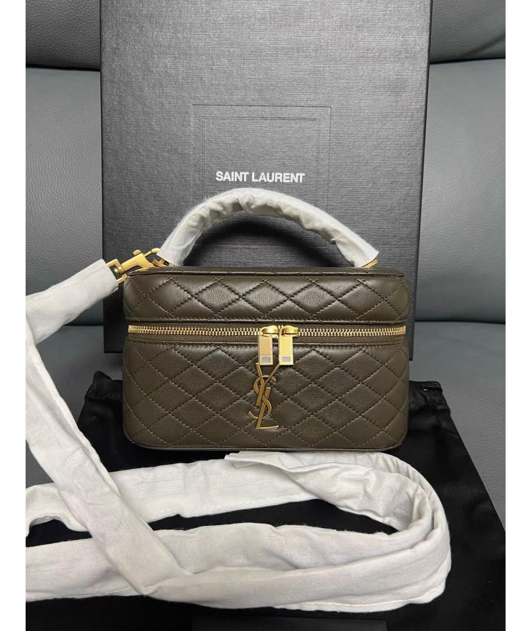 SAINT LAURENT Хаки кожаная сумка через плечо, фото 2