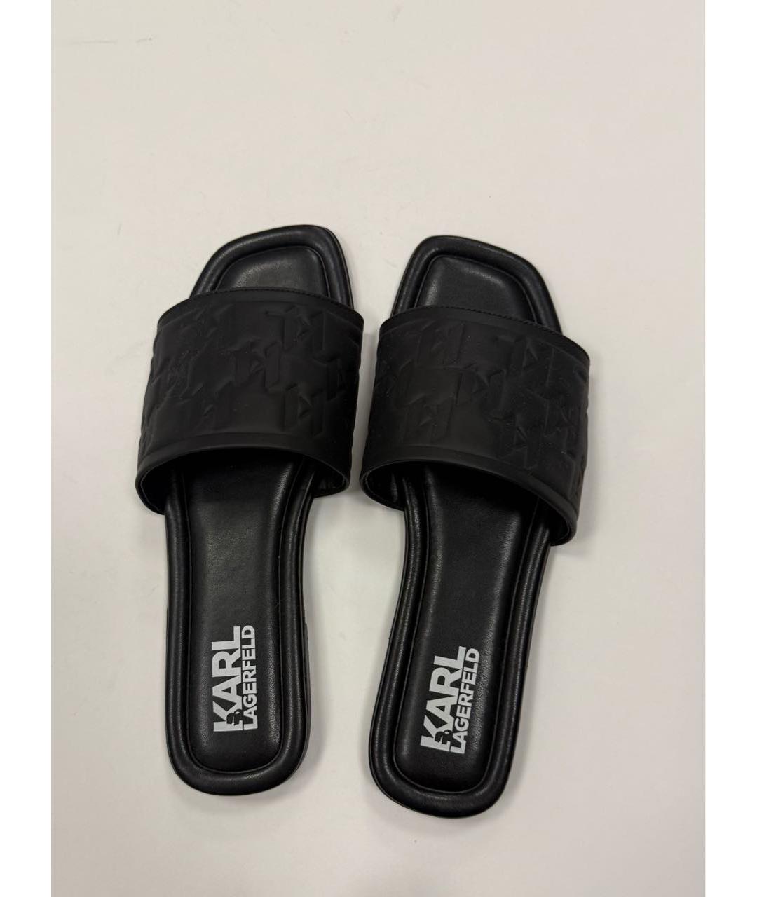KARL LAGERFELD Черные кожаные шлепанцы, фото 3