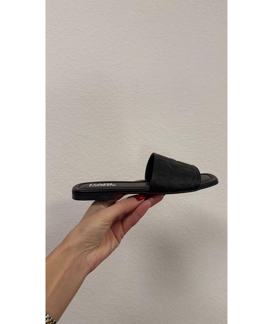 KARL LAGERFELD Черные кожаные шлепанцы, фото 5