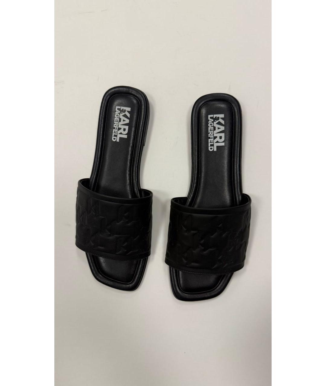 KARL LAGERFELD Черные кожаные шлепанцы, фото 2