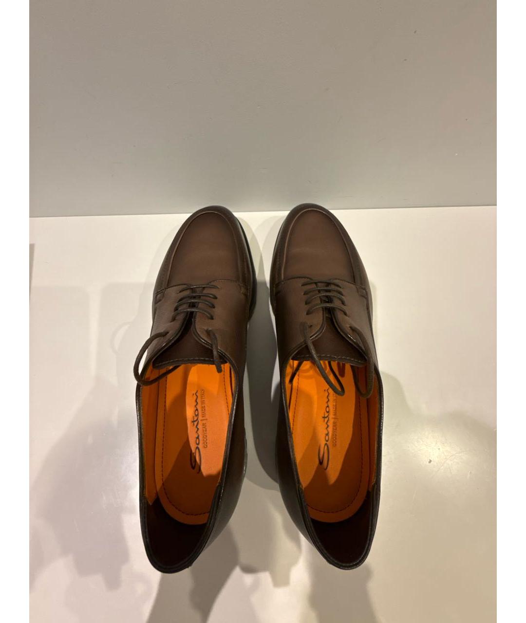 SANTONI Коричневые кожаные низкие ботинки, фото 3