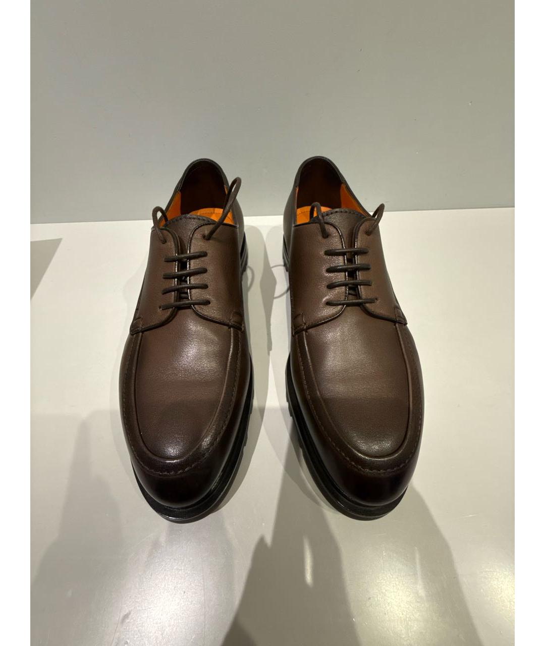 SANTONI Коричневые кожаные низкие ботинки, фото 2