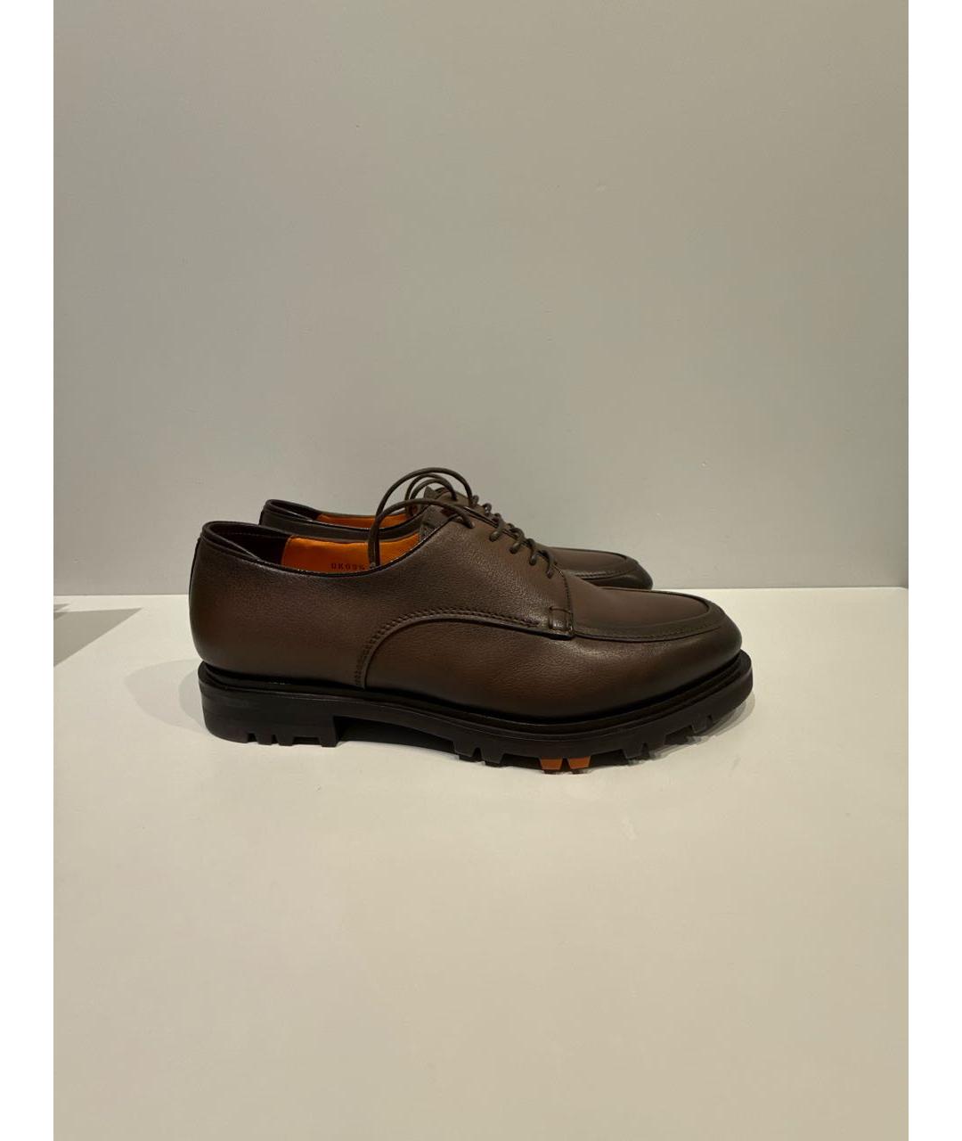 SANTONI Коричневые кожаные низкие ботинки, фото 5