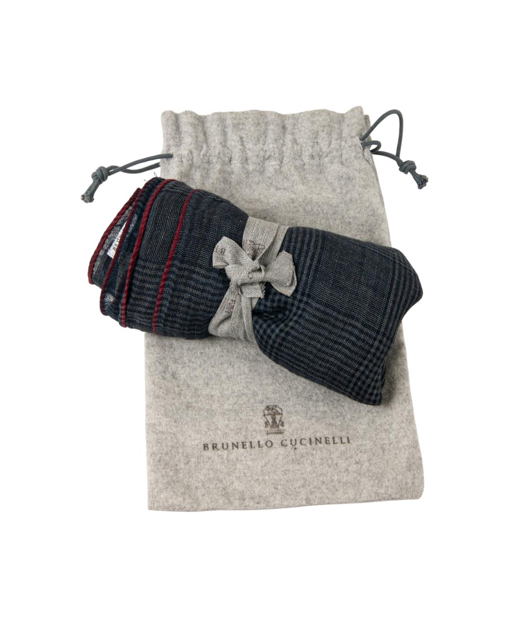 BRUNELLO CUCINELLI Темно-синий льняной шарф, фото 5