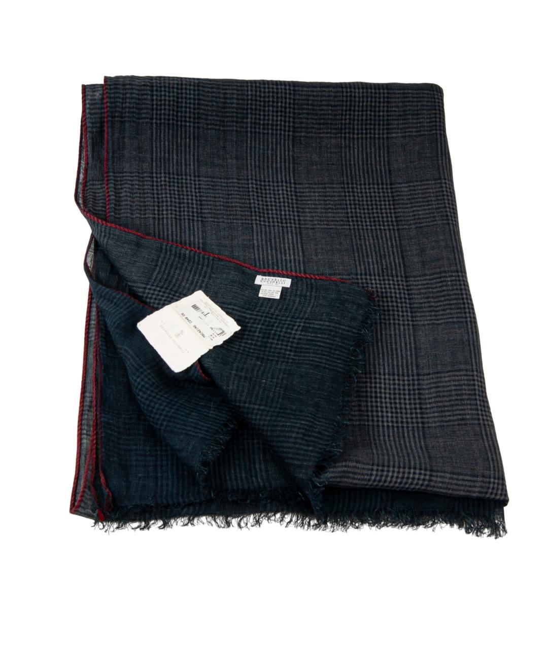 BRUNELLO CUCINELLI Темно-синий льняной шарф, фото 3