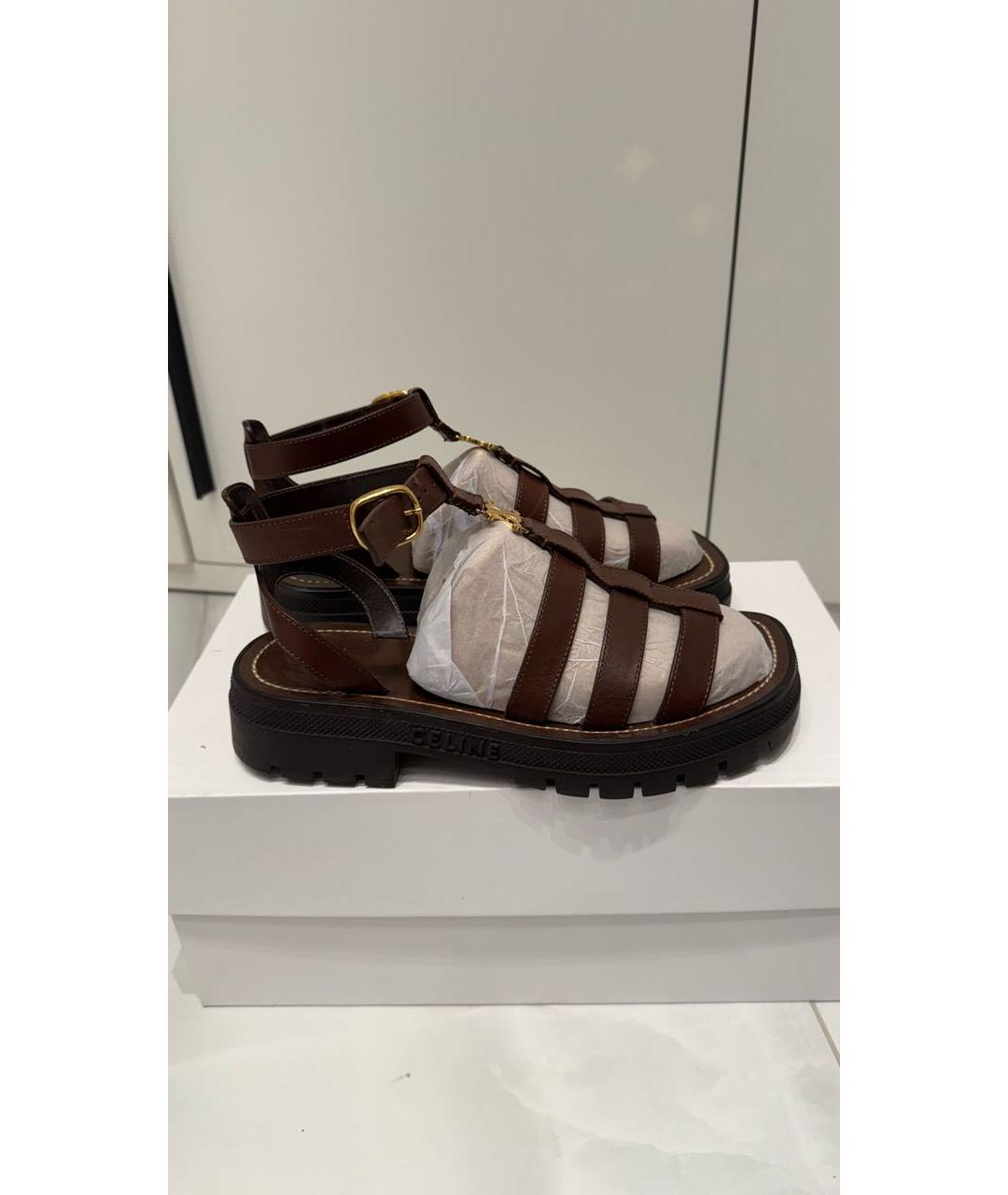 CELINE Коричневые кожаные сандалии, фото 5