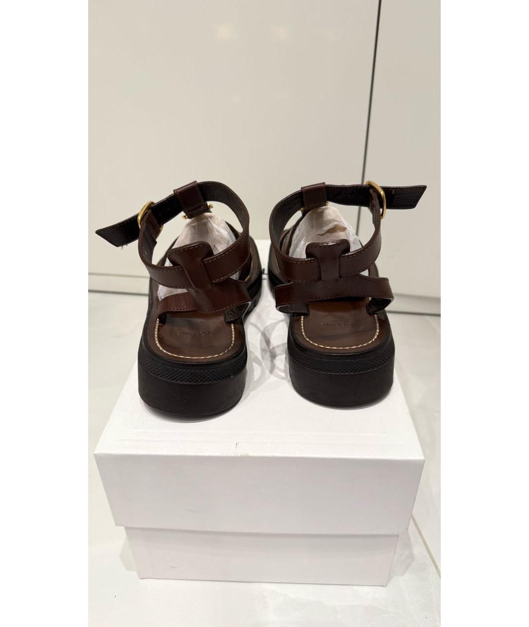 CELINE Коричневые кожаные сандалии, фото 4