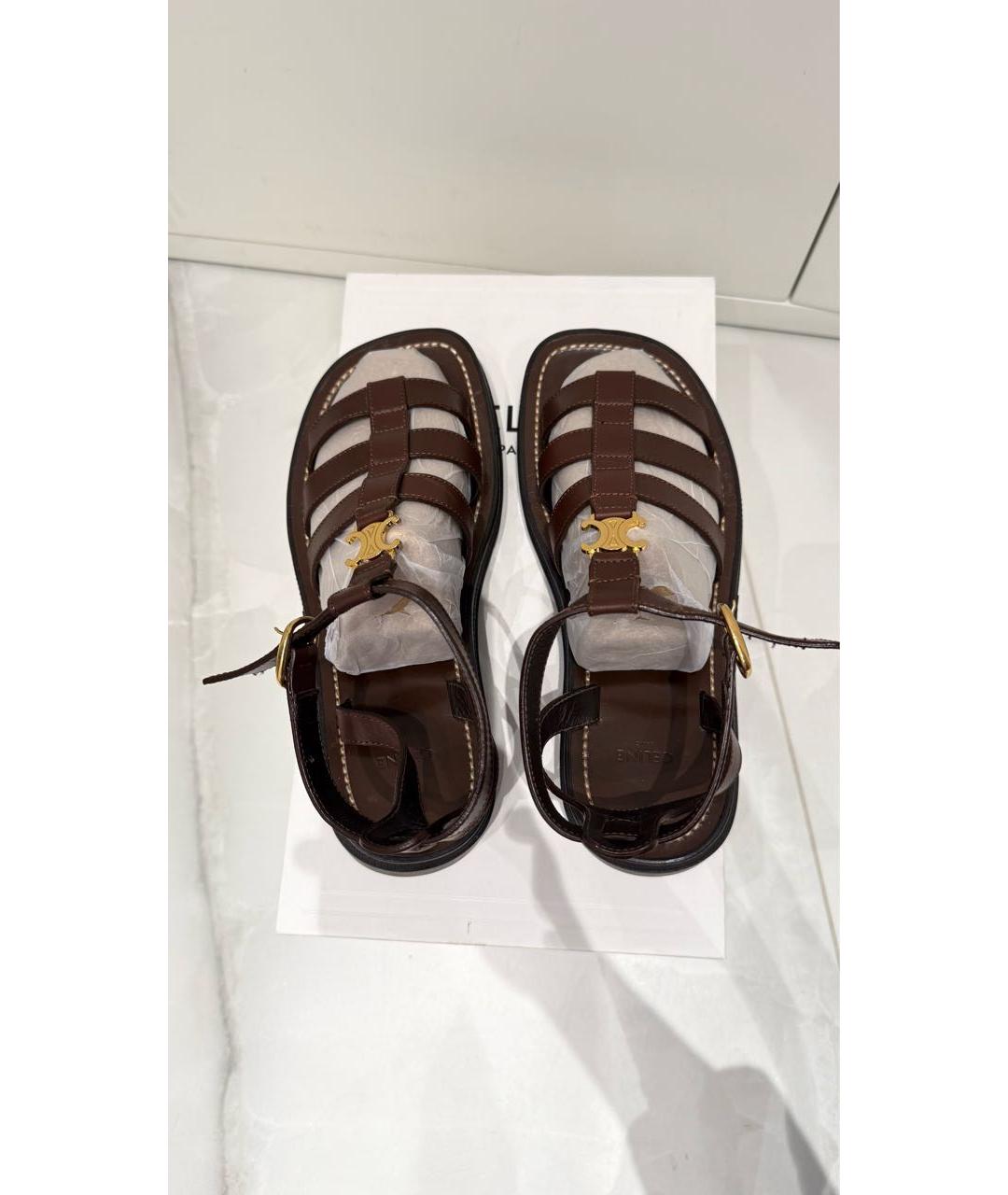 CELINE Коричневые кожаные сандалии, фото 3