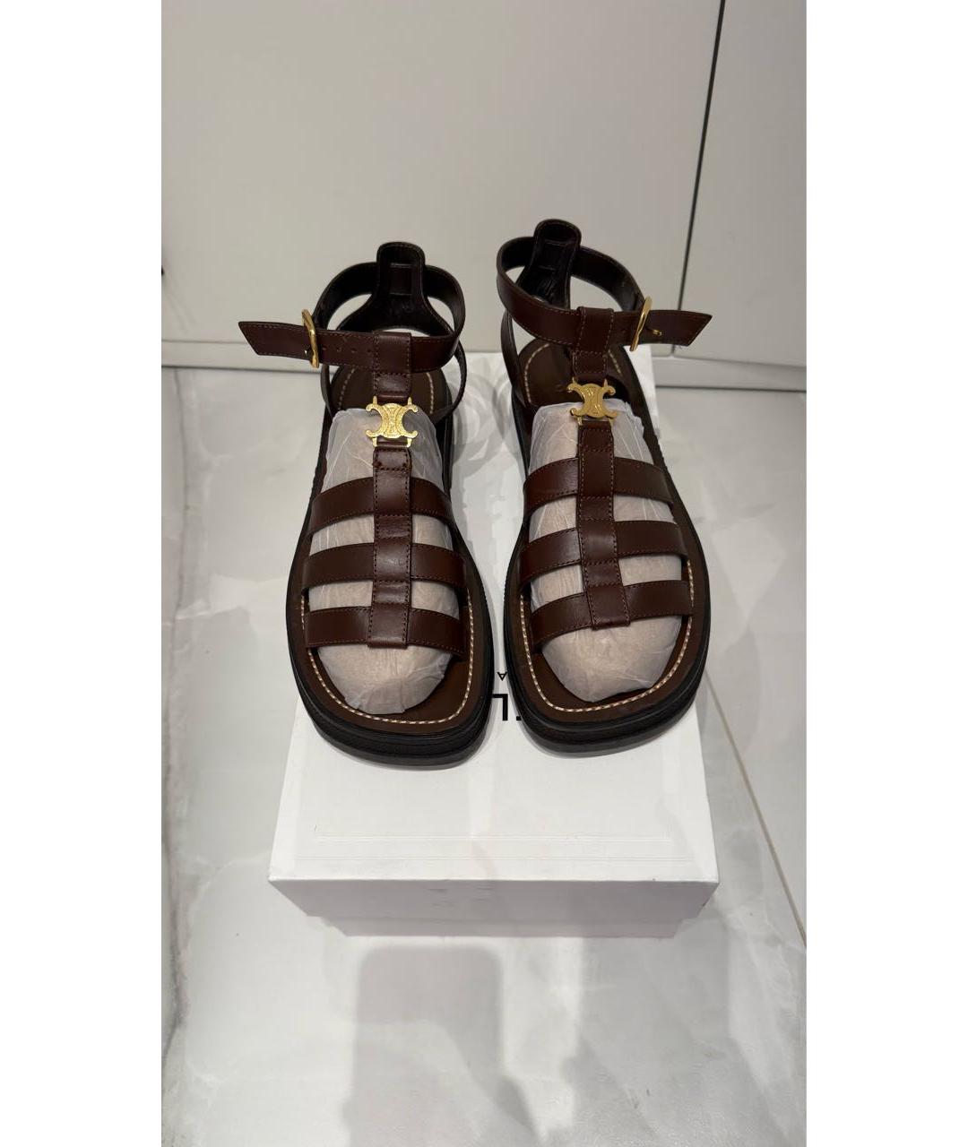 CELINE Коричневые кожаные сандалии, фото 2